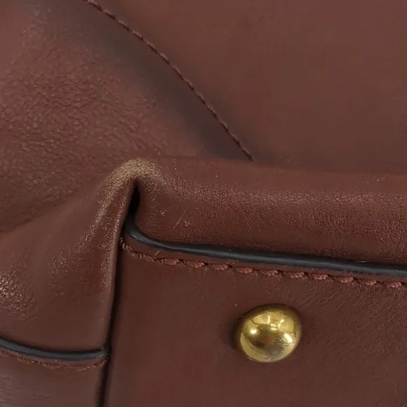 FRYE Cognac Brown Leather Ring Tote Handbag Purse Bag Carryall Large